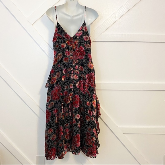 Jill Jill Stuart Dahlia Devore Floral Velvet V-Neck Ruffle Frill Midi Dress Sz 4 - Picture 6 of 11